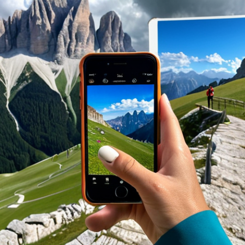 **

A woman in a professional hiking outfit, fully clothed in appropriate attire, using Komoot app on her smartphone to plan a hike in the Dolomites. Scenic mountain background with a rifugio in the distance. Safe for work, professional, perfect anatomy, natural pose, well-formed hands, proper finger count, natural body proportions, clear focus.

**